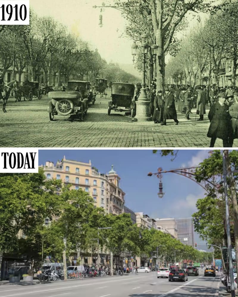 Passeig de Gràcia in 1910 and today