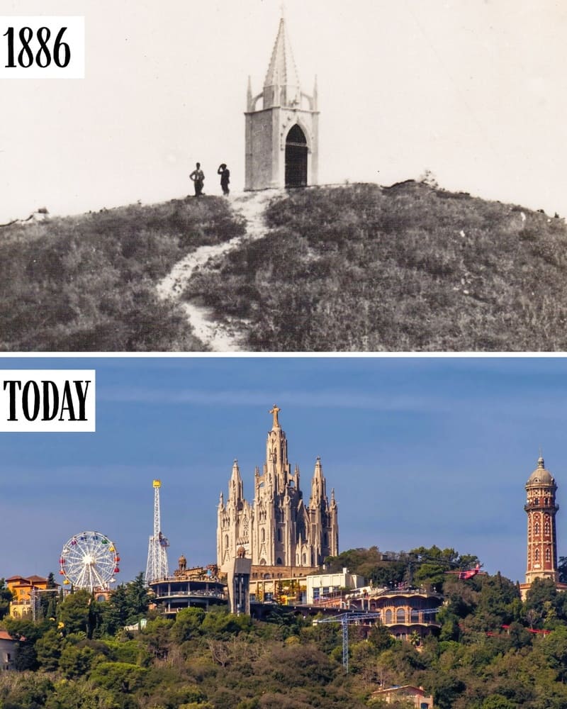 Tibidabo summit in 1886 and today