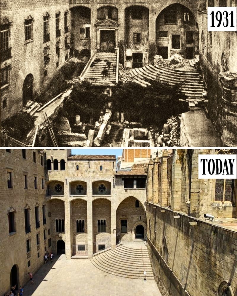 Plaça del Rei in 1931 and today