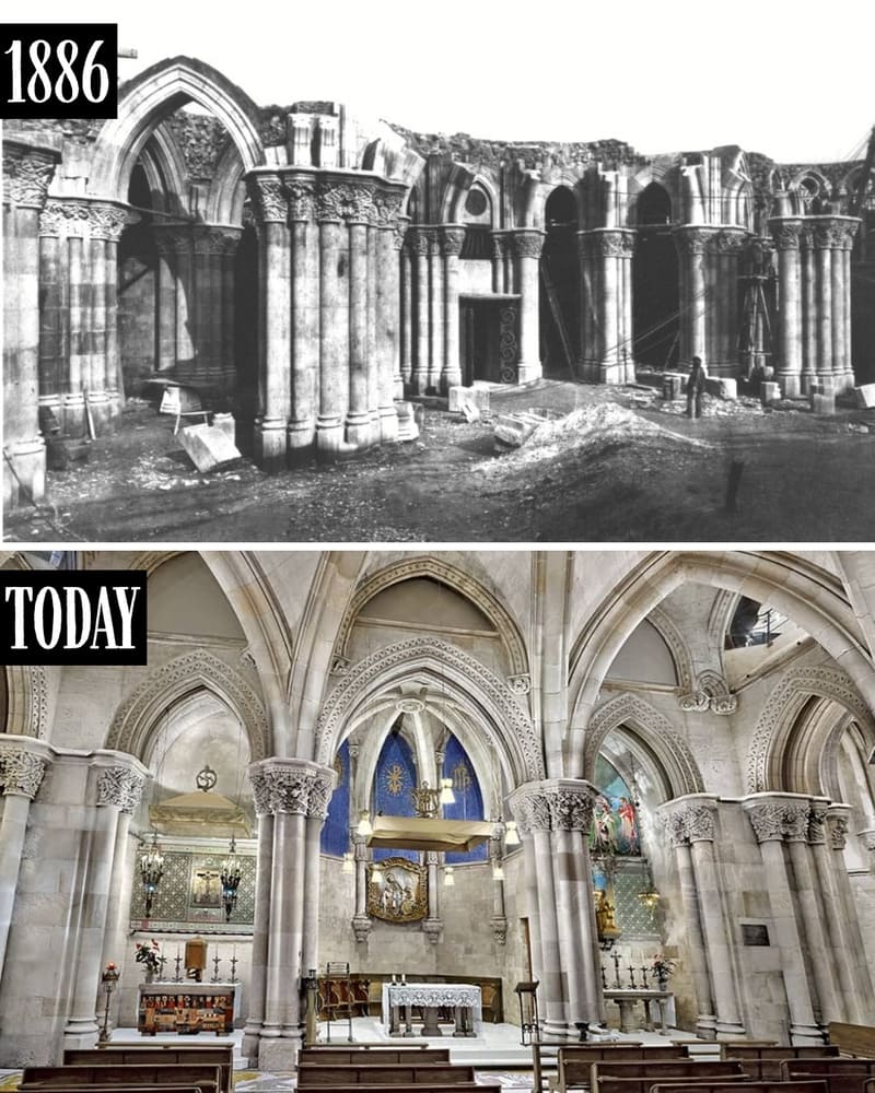 Crypt of the Sagrada Família in 1886 and today