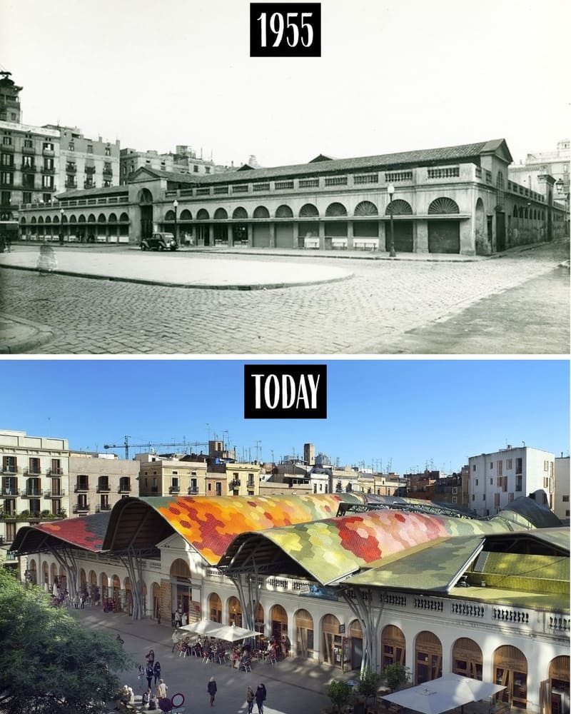 Mercat de Santa Caterina in 1955 and today