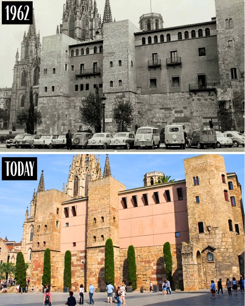 Plaça Nova and Barcelona Cathedral in 1962 and today