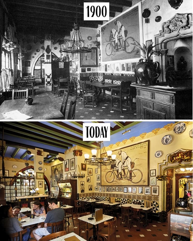 Els Quatre Gats café in 1900 and today