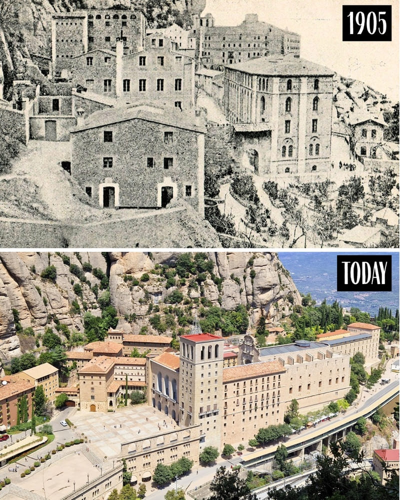 Montserrat Monastery in 1905 and today