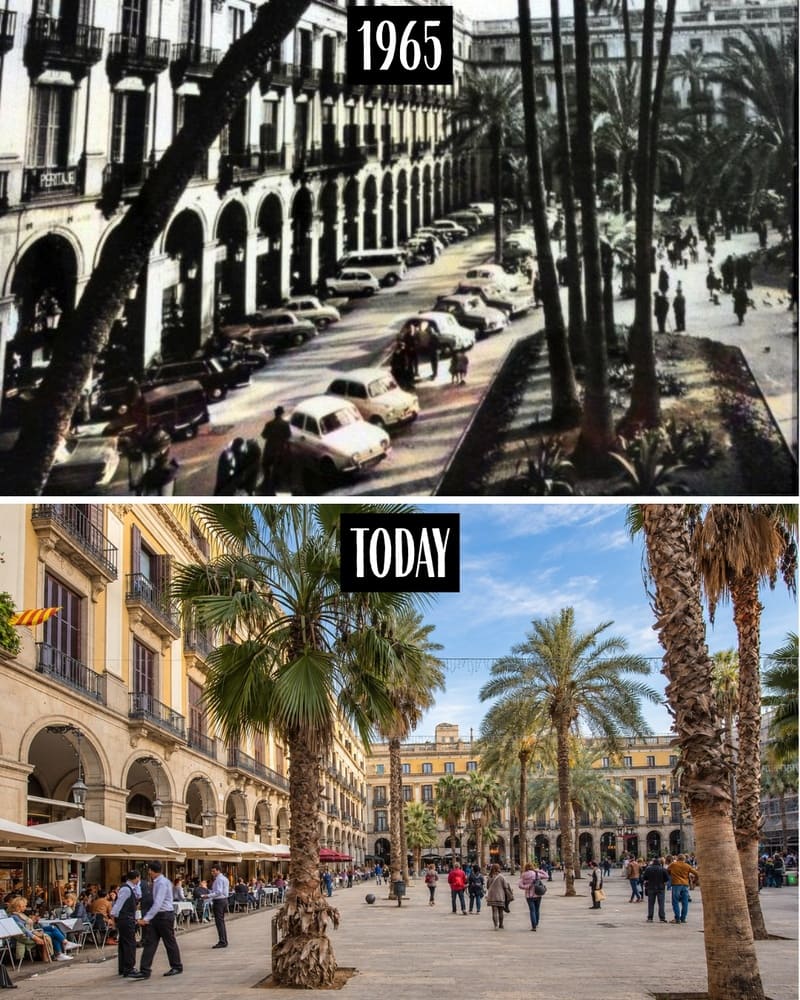 Plaça Reial in 1965 and today