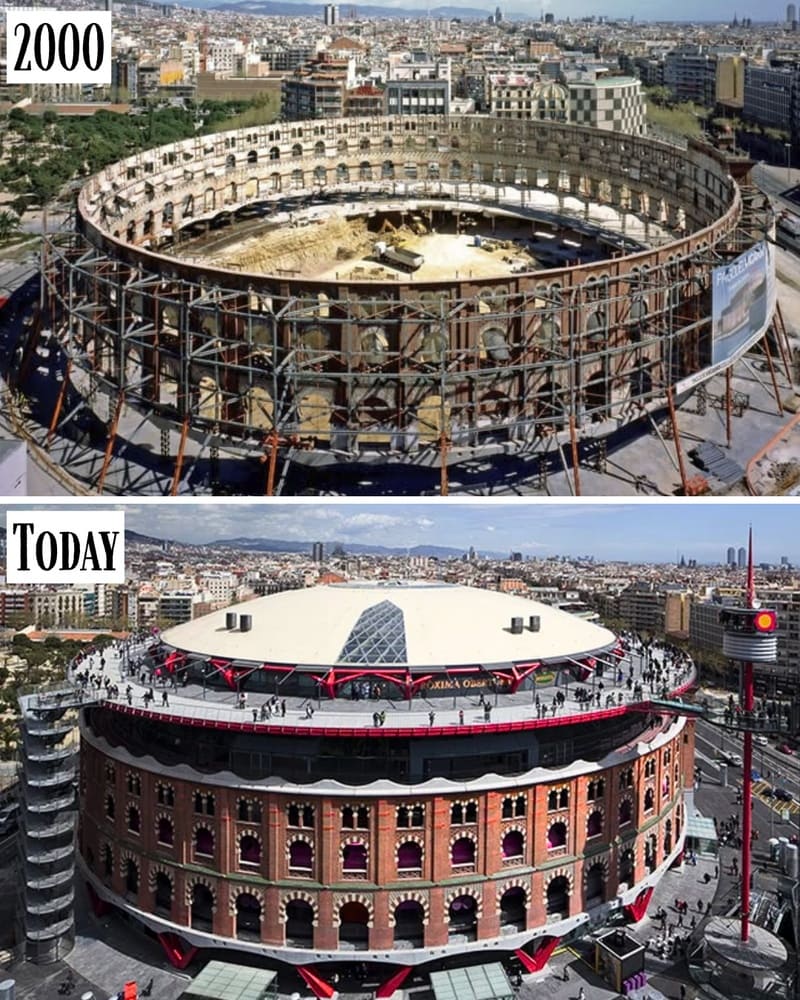Las Arenas during conversion in 2000 and today