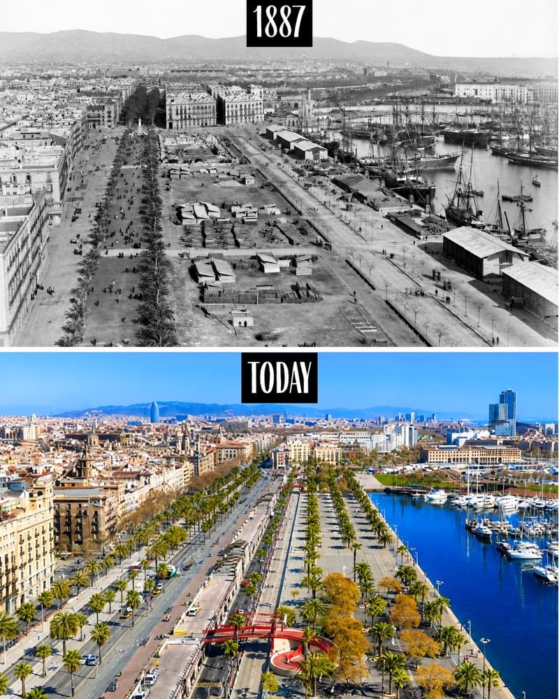 Port Vell and the Rambla de Mar in 1887 and today