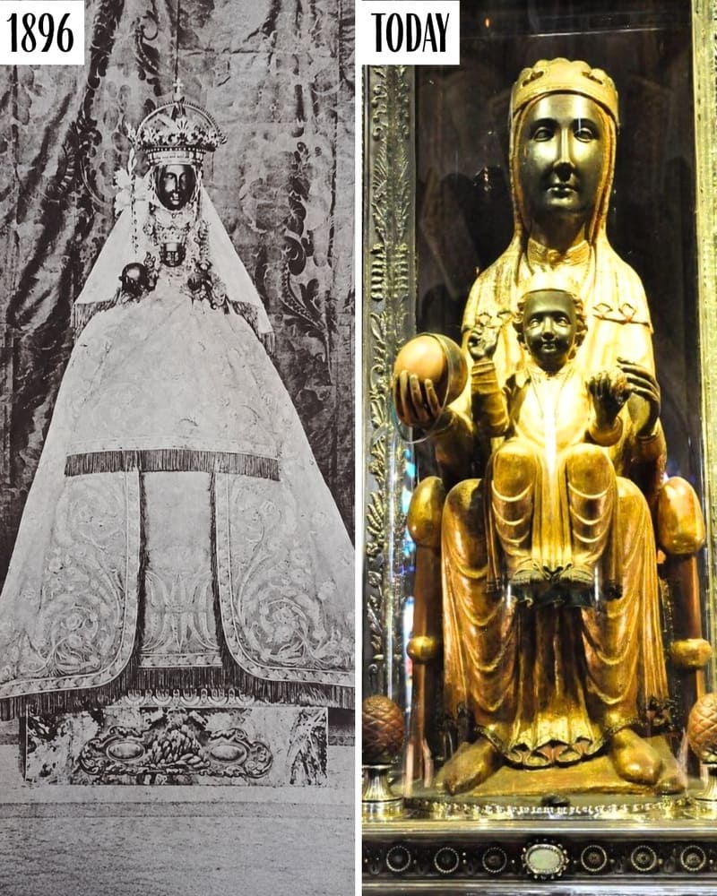 Our Lady of Montserrat, La Moreneta, in 1896 and today