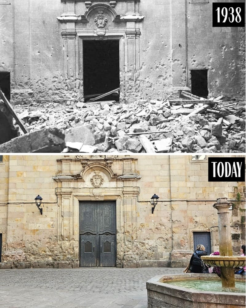 Church of Sant Felip Neri in 1938 and today