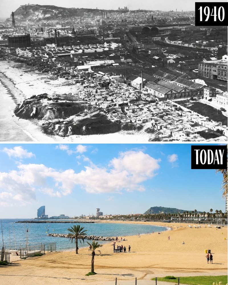 Barcelona coastline in 1940 and today