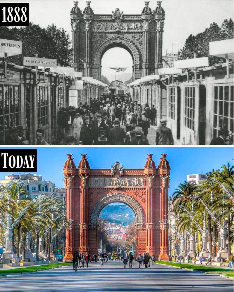 Arc de Triomf in 1888 and today