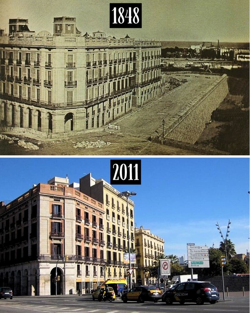 Casa Vidal Quadras on Passeig d'Isabel II in 1848 and in 2011