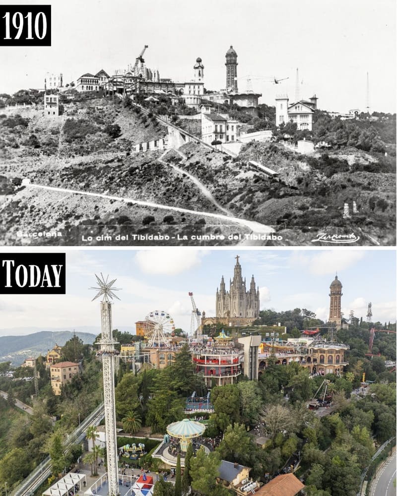 Tibidabo in 1910 and today