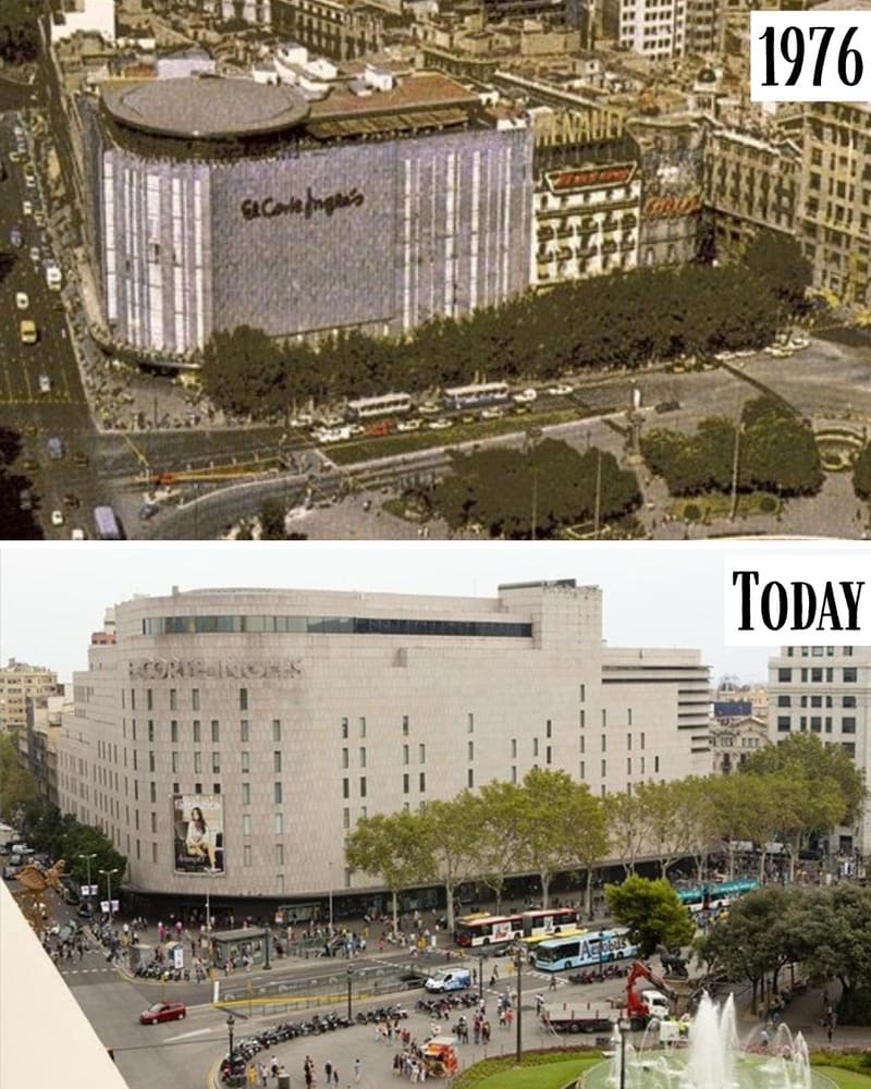 El Corte Inglés on Plaça de Catalunya in 1976 and today